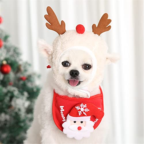 Udebohe Dog Christmas Bandana Bib and Hat Set 2 Pieces, Christmas Tree Elk Reindeer Santa Claus Pet Christmas Costume Accessories Outfit for Small Dogs Cats Puppys Kittens