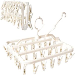 foshine clothes drying racks foldable clip hangers drip hanger plastic with 32 drying clips wind-proof hook underwear hanger with clips plastic laundry clip for socks bras blue (white)