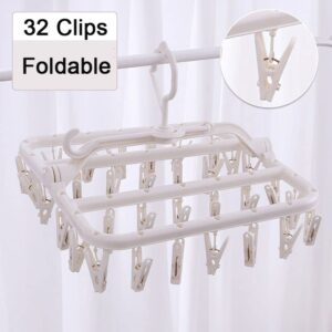 Foshine Clothes Drying Racks Foldable Clip Hangers Drip Hanger Plastic with 32 Drying Clips Wind-Proof Hook Underwear Hanger with Clips Plastic Laundry Clip for Socks Bras Blue (White)