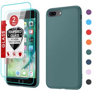leyi for iphone 8 plus case: iphone 7 plus case with 2 pack tempered glass screen protectors, shockproof full-body liquid silicone with soft anti-scratch microfiber liner, green…