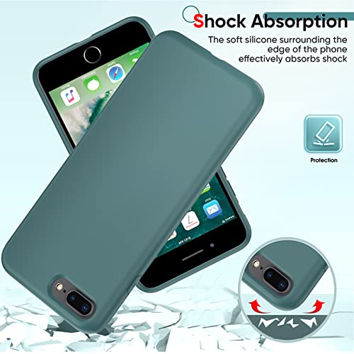 LeYi for iPhone 8 Plus Case: iPhone 7 Plus Case with 2 Pack Tempered Glass Screen Protectors, Shockproof Full-Body Liquid Silicone with Soft Anti-Scratch Microfiber Liner, Green…