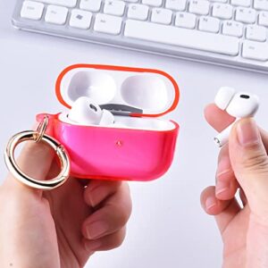 AIRSPO Airpods Pro 2nd Generation Case Cover, Clear Soft TPU Protective Cover Compatible with Apple AirPods Pro 2 Wireless Charging Case with Keychain and Lanyard (Neon Hot Pink)