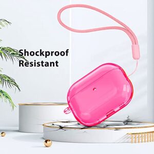 AIRSPO Airpods Pro 2nd Generation Case Cover, Clear Soft TPU Protective Cover Compatible with Apple AirPods Pro 2 Wireless Charging Case with Keychain and Lanyard (Neon Hot Pink)