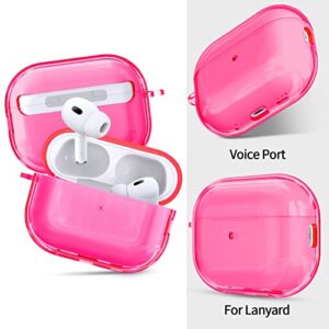 AIRSPO Airpods Pro 2nd Generation Case Cover, Clear Soft TPU Protective Cover Compatible with Apple AirPods Pro 2 Wireless Charging Case with Keychain and Lanyard (Neon Hot Pink)