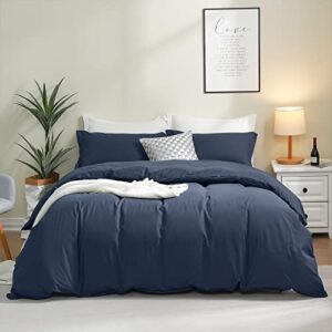 yastouay duvet cover set twin size soft and comforter duvet cover 100% washed microfiber duvet covers with zipper closure and corner ties bedding cover set (68x90 inches, navy blue)