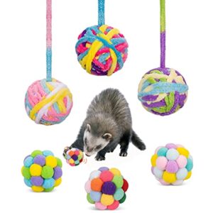 haichen tec ferret toys ball set woolen yarn cats balls with built-in bell soft colorful pompom balls interactive sound toy exercise scratch play chew toys for indoor pet cat kitten (6 pack)