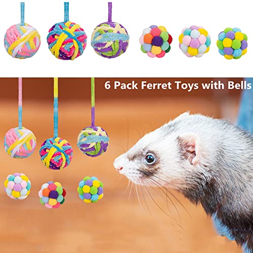 HAICHEN TEC Ferret Toys Ball Set Woolen Yarn Cats Balls with Built-in Bell Soft Colorful Pompom Balls Interactive Sound Toy Exercise Scratch Play Chew Toys for Indoor Pet Cat Kitten (6 Pack)