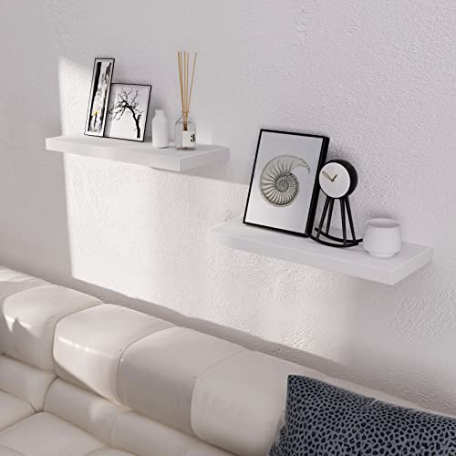 DongRong White Floating Shelves Large Wall Mounted Decor Display Shelf Set of 2 for Bedroom, Bathroom, Living Room, Kitchen