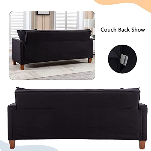 mikibama Linen Sofas Couchs for Living Room Grid Tufted Loveseat Sofa Padded 2 Seater Bedroom Couch Soft Comfy Sofa Bed for Small Space Apartment with Solid Wood Legs (Black)