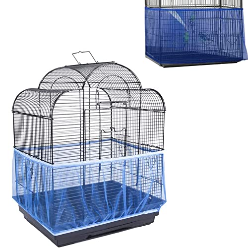 Lemengtree Bird Cage Cover Universal Birdcage Seed Catcher Guard Net Cover, Parrot Nylon Mesh Net Cover, Airy Gauze Birdcage Accessories Mesh Net Cover for Round Square Cages (Blue-Mesh Net Cover)