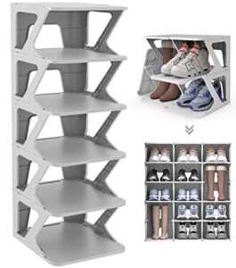 aeary 6-tier pull-out shoe shelf, adjustable freestanding shoe rack, stable vertical narrow shoe cubby, easy clean shoe tower rack,shoe storage organizer for bedroom entrance for hallway,gray