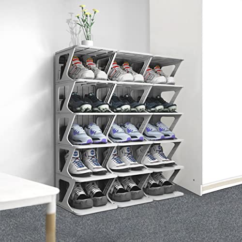 AEARY 6-Tier Pull-out Shoe Shelf, Adjustable Freestanding Shoe Rack, Stable Vertical Narrow Shoe Cubby, Easy Clean Shoe Tower Rack,Shoe Storage Organizer for Bedroom Entrance for Hallway,Gray