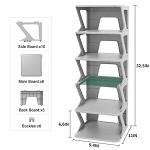 AEARY 6-Tier Pull-out Shoe Shelf, Adjustable Freestanding Shoe Rack, Stable Vertical Narrow Shoe Cubby, Easy Clean Shoe Tower Rack,Shoe Storage Organizer for Bedroom Entrance for Hallway,Gray