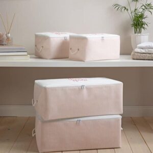 4 Pack Pink Storage Bags for Bedroom, Clothes and Blanket Organizer, Double Zipper Organization Bag, Foldable Fabric Boxes for Laundry Room, Large Capacity Comforter Storage Bag