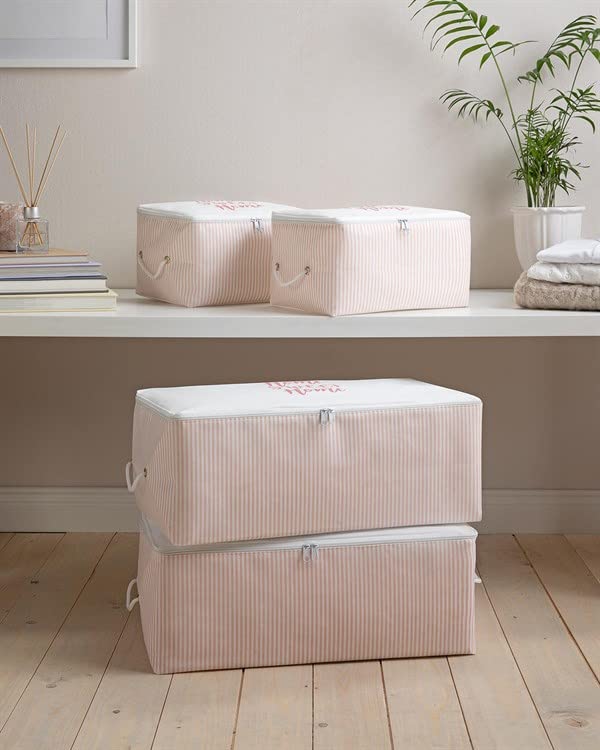 4 Pack Pink Storage Bags for Bedroom, Clothes and Blanket Organizer, Double Zipper Organization Bag, Foldable Fabric Boxes for Laundry Room, Large Capacity Comforter Storage Bag