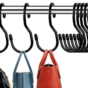 Purse Hanger for Closet 10 Pack, Metal S Hook Hooks for Hanging Purses, Handbags, Backpacks, Belts, Scraves, Hats, Clothes - Black S Hook, Hook for Pots and Pans