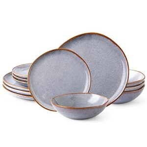 amorarc ceramic dinnerware sets,handmade reactive glaze plates and bowls set,highly chip and crack resistant | dishwasher & microwave safe,service for 4 (12pc)