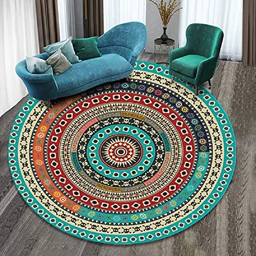 Ochine 4Ft Cotton Round Area Rug Boho Round Rug Hand Woven Cotton Area Rug Machine Washable Chic Bohemian Mandala Indoor Throw Rugs Non Slip Indoor Sofa Floor Area Mat Carpet for Living Room Bedroom