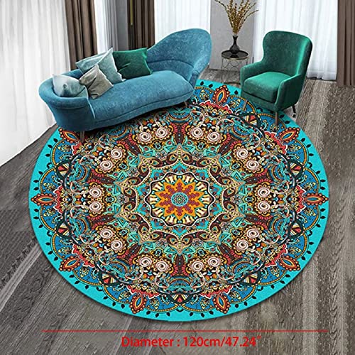 Ochine 4Ft Cotton Round Area Rug Boho Round Rug Hand Woven Cotton Area Rug Machine Washable Chic Bohemian Mandala Indoor Throw Rugs Non Slip Indoor Sofa Floor Area Mat Carpet for Living Room Bedroom