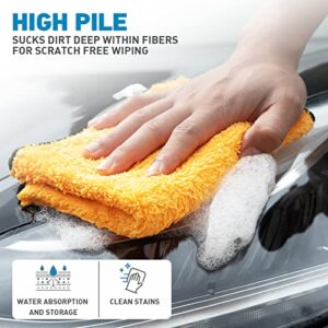 WEAWE Microfiber Towels for Cars - 6 Pack (23.6” x 15.7”),one Side Extended Pile Microfiber Cleaning Cloth for Car Washing Drying & Auto Detailing Strong Water Absorption Streak Free Non-Fading(Gold)