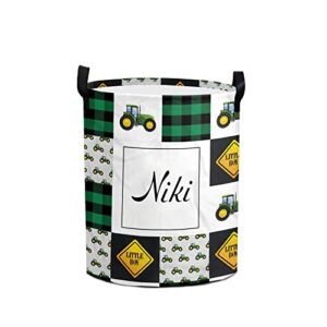cute tractor green laundry basket personalized with name laundry hamper with handle organizer storage bin bedroom decor for boys girls adults