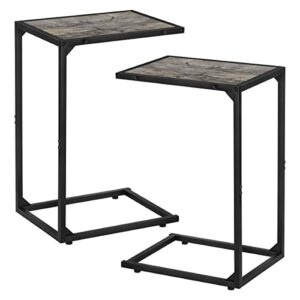 c shaped end table set of 2, snack side table, c tables for couch, couch tables that slide under, for living room, bedroom, gray