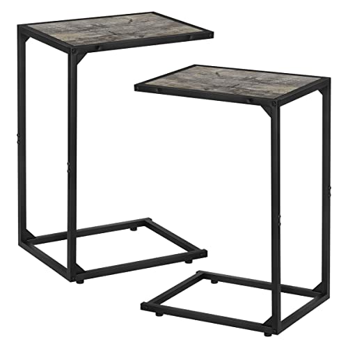 C Shaped End Table Set of 2, Snack Side Table, C Tables for Couch, Couch Tables That Slide Under, for Living Room, Bedroom, Gray