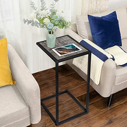 C Shaped End Table Set of 2, Snack Side Table, C Tables for Couch, Couch Tables That Slide Under, for Living Room, Bedroom, Gray