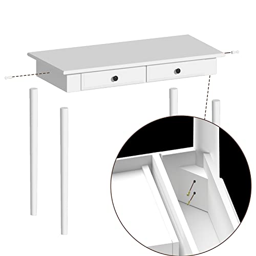VAMEPOLE Computer Desk for Home Office, 39" Small White Office Desk with 2 Hooks, 2 Drawers, Vanity Desk for Small Spaces Study Table Laptop Desk (White)