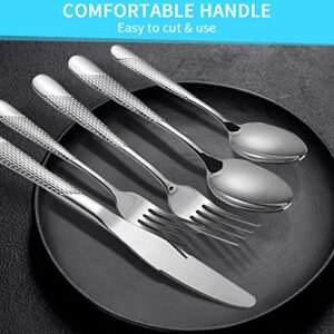 Meythway 20-Piece ​Modern Hammered Silverware Set with Luxury Decoration, Stainless Steel Flatware Set, Cutlery Set Service for 4, Reusable, Dishwasher Safe(Silver)