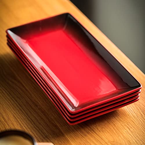 Gomakren Serving Platters Trays for Parties, Christmas Serving Dishes and Platters Porcelain Rectangle Plates Set of 2, 10 In Food Serving Tray, Microwave Dishwasher Safe Burgundy Red Christmas Gifts