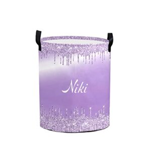 monogram violet purple dripping laundry basket personalized with name laundry hamper with handle organizer storage bin bedroom decor for boys girls adults
