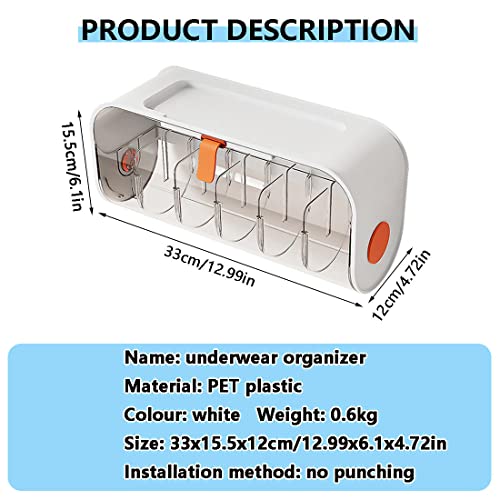 ACGrade Underwear Organizer, Wall-Mounted Sock Organizer, Transparent Plastic Bra Organizer, Underwear Organiser for Wardrobe, Adjustable Compartment Underwear Storage Box, 12.99'' x 6.1'' x 4.72''