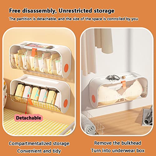 ACGrade Underwear Organizer, Wall-Mounted Sock Organizer, Transparent Plastic Bra Organizer, Underwear Organiser for Wardrobe, Adjustable Compartment Underwear Storage Box, 12.99'' x 6.1'' x 4.72''