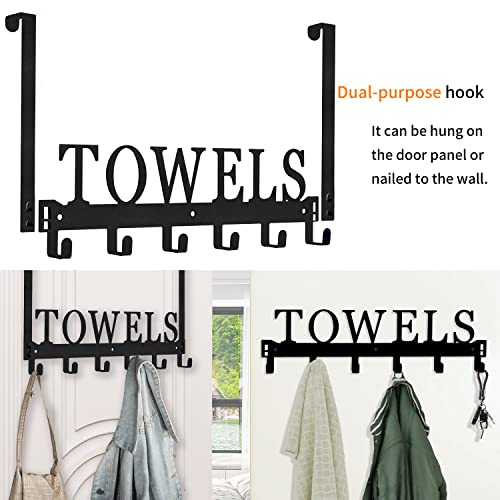 Over The Door Hooks, Towel Holder for Bathroom, Mount Rack Metal Bath Hanger Bedroom Kitchen Pool Beach Bathrobe Wall Hooks (6 Hooks, Black).