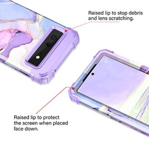 Hekodonk for Google Pixel 6 Case,Heavy Duty Shockproof Protection Hard Plastic+Silicone Rubber Hybrid 3 in 1 Drop Protective Case for Google Pixel 6 Purple Marble