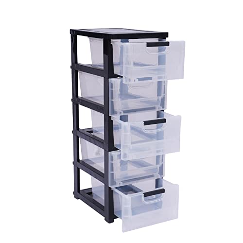 YIYIBYUS Plastic Drawers Storage Cabinet with 5 Drawers Modern Transparent PP Vertical Closet Drawers Tall Dresser Organizer for Bedroom Playroom for Storing Clothes Towels Toys