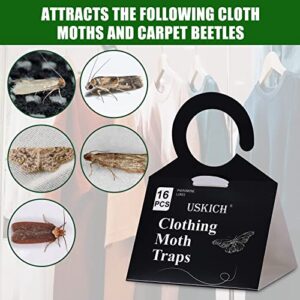 USKICH Clothes Moth Traps with Strength Pheromones |Sticky Glue Trap for Closets and Carpet Moths |Clothing Moth Traps for Feathers, Fur, Wool |Lure, Trap and Kill Case-Bearing Webbing Moths(16 Pack)