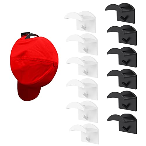 MOODKEY 12PACK Adhesive Hat Hooks for Wall Hat Hangers Hat Rack for Baseball Caps Hat Holder Wall Mount Hat Organizer Minimalist Cap Hangers Display for Wall Door Closet Office