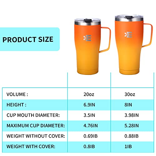 ECOYEE Stainless Steel Travel Coffee Mug - Insulated Hot Cold Tumbler, Thermal Coffee Cup, Double Wall Leakproof Mug (Orangeade, 30 OZ)