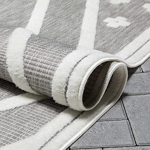 Well Woven Mali Tribal Diamond Pattern Indoor/Outdoor Grey 5'3" x 7'3" High-Low Area Rug