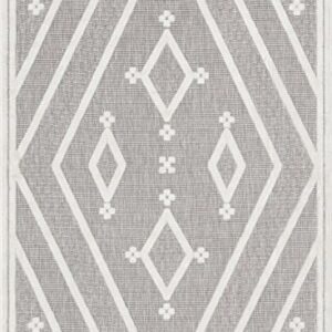 Well Woven Mali Tribal Diamond Pattern Indoor/Outdoor Grey 5'3" x 7'3" High-Low Area Rug