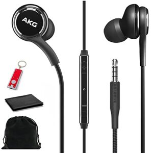 samsung akg earbuds original 3.5mm in-ear earbud headphones with remote & mic for galaxy a71, a31, galaxy s10, s10e, note 10, note 10+, s10 plus, s9 - includes pouch and led keychain - black
