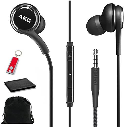 SAMSUNG AKG Earbuds Original 3.5mm in-Ear Earbud Headphones with Remote & Mic for Galaxy A71, A31, Galaxy S10, S10e, Note 10, Note 10+, S10 Plus, S9 - Includes Pouch and LED Keychain - Black