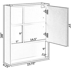 Basicwise Wall Mount Mirrored Cabinet with Open Shelf | 2 Adjustable Shelves Medicine Organizer Storage Furniture for Bathrooms, Kitchens, and Laundry Room, White