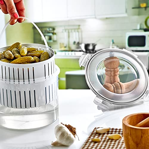 Pickle Container Jar with Strainer Pickle Holder Keeper Lifter Pickles Olive LeakProof Juice Separator Sieve Food Saver Storage Container with Leak Proof Lock Lid Keeping Food Fresh Made inTURKEY2,5lt