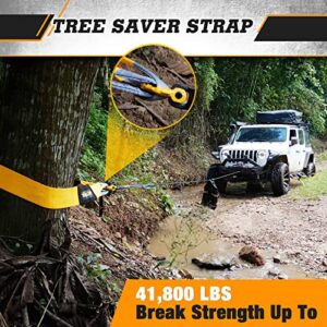 WOLFSTORM Tree Saver Winch Strap 4 In X 8 Ft - 41800 lbs Break Strength Off-Road Recovery Strap Heavy Duty Winch Strap Recovery Rope Accessory with Triple Reinforced Loop Ends - for 4x4 UTV ATV Trucks