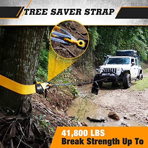 WOLFSTORM Tree Saver Winch Strap 4 In X 8 Ft - 41800 lbs Break Strength Off-Road Recovery Strap Heavy Duty Winch Strap Recovery Rope Accessory with Triple Reinforced Loop Ends - for 4x4 UTV ATV Trucks