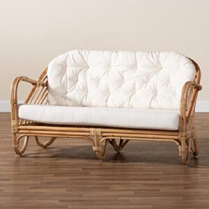 Baxton Studio Aliane Loveseat, One Size, White/Natural Brown