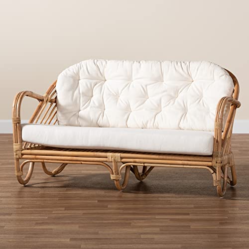 Baxton Studio Aliane Loveseat, One Size, White/Natural Brown